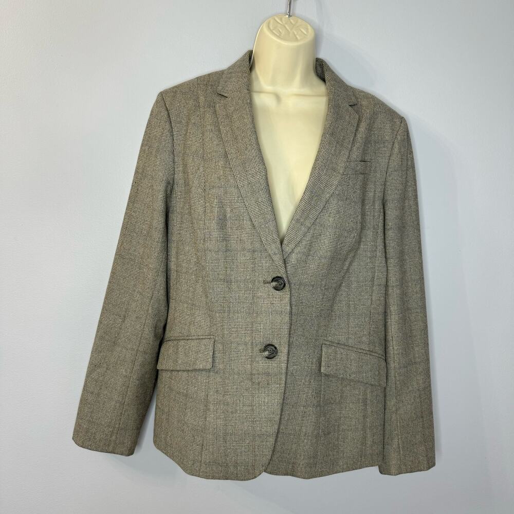 Talbots Italian Wool Blend Blazer Plaid Grey Women's 14 Mature Office Career